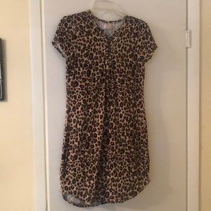 Leopard print mini dress lace up feature